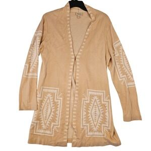 Venario Womens Large Tan Southwestern Geometric Knit Open Front Cardigan Sweater